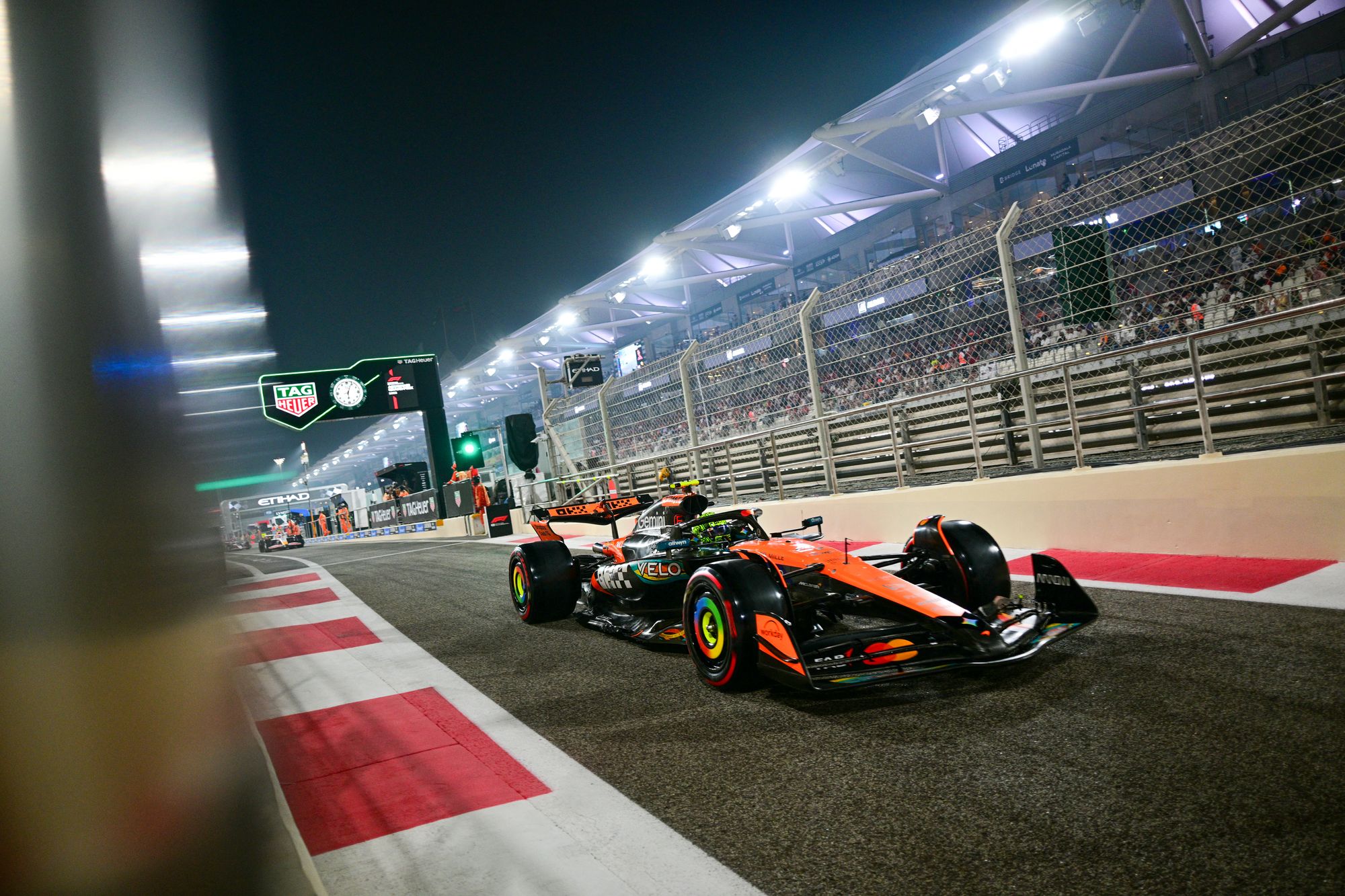 Norris leaves the pit lane during in qualifying