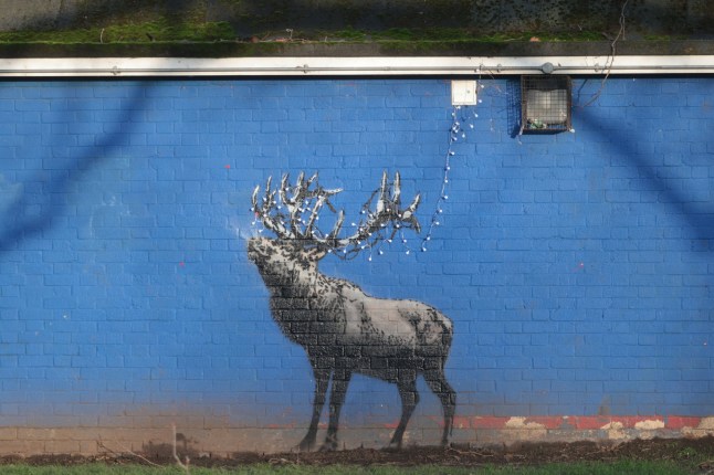 Stencil of a reindeer on a wall at London Fields rumoured to be a Christmas Banksy piece.