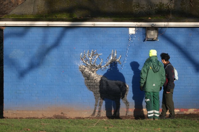 Stencil of a reindeer on a wall at London Fields rumoured to be a Christmas Banksy artwork.