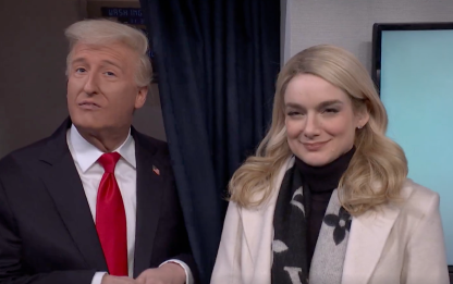 James Austin Johnson played Donald Trump and Ashley Padilla played Karoline Leavitt on Saturday Night Live