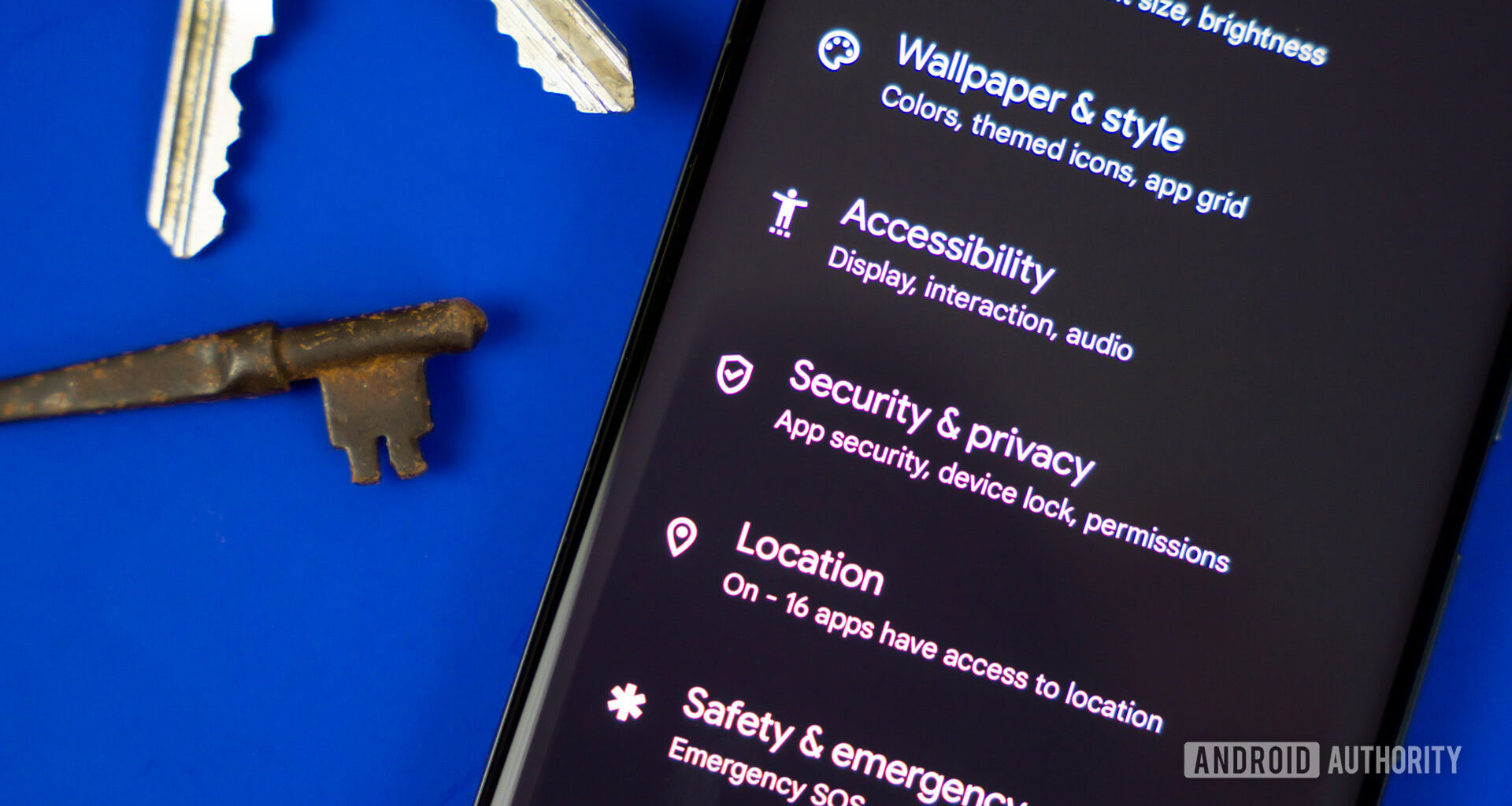 Security and privacy option in Android settings stock photo 1