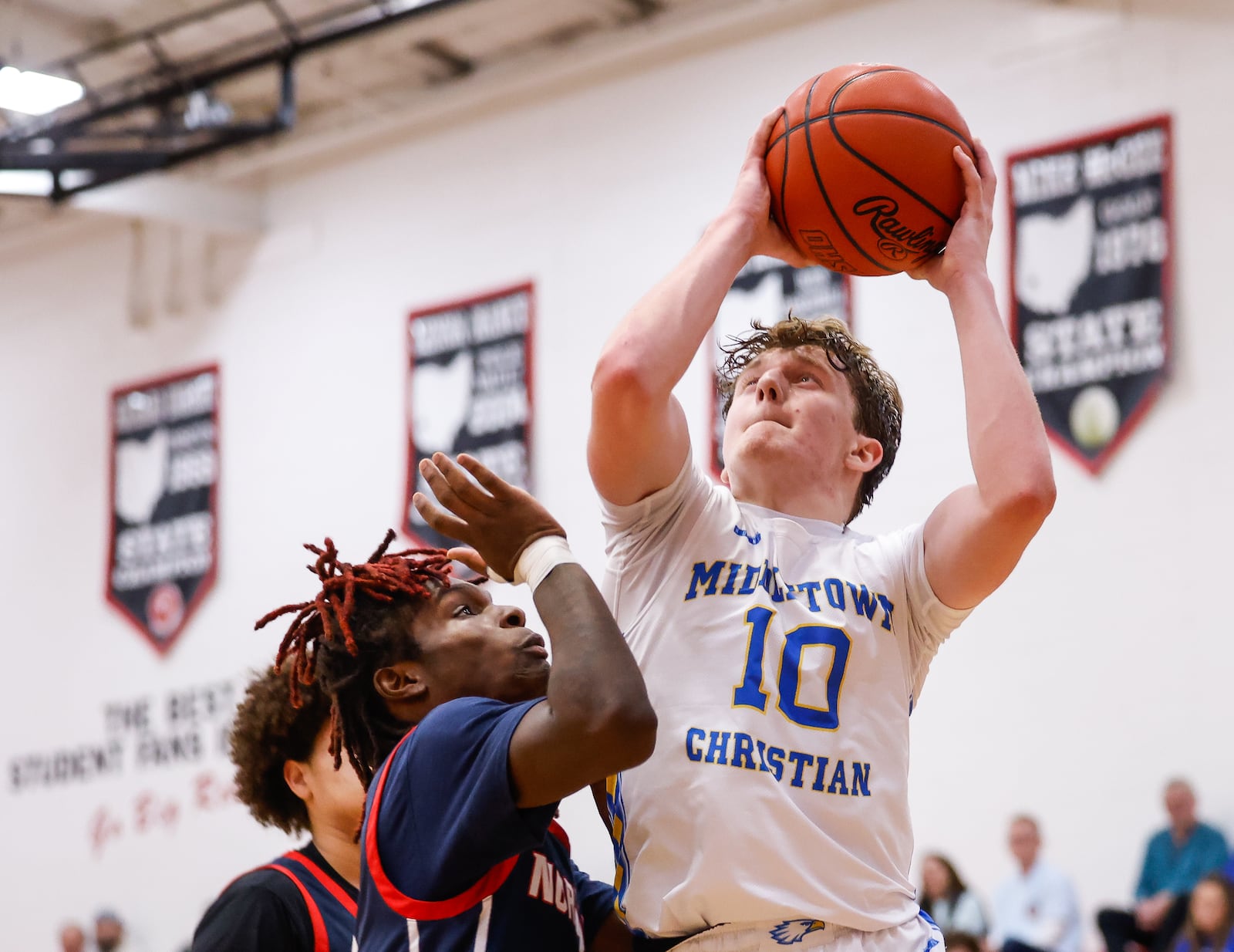 Middletown Christian's Liam Lykins goes up for a shot during their basketball game Friday, Dec. 26, 2025 at the Brian Cook Classic basketball tournament at Madison High School. Norwood defeated Middletown Christian 58-40. NICK GRAHAM/STAFF