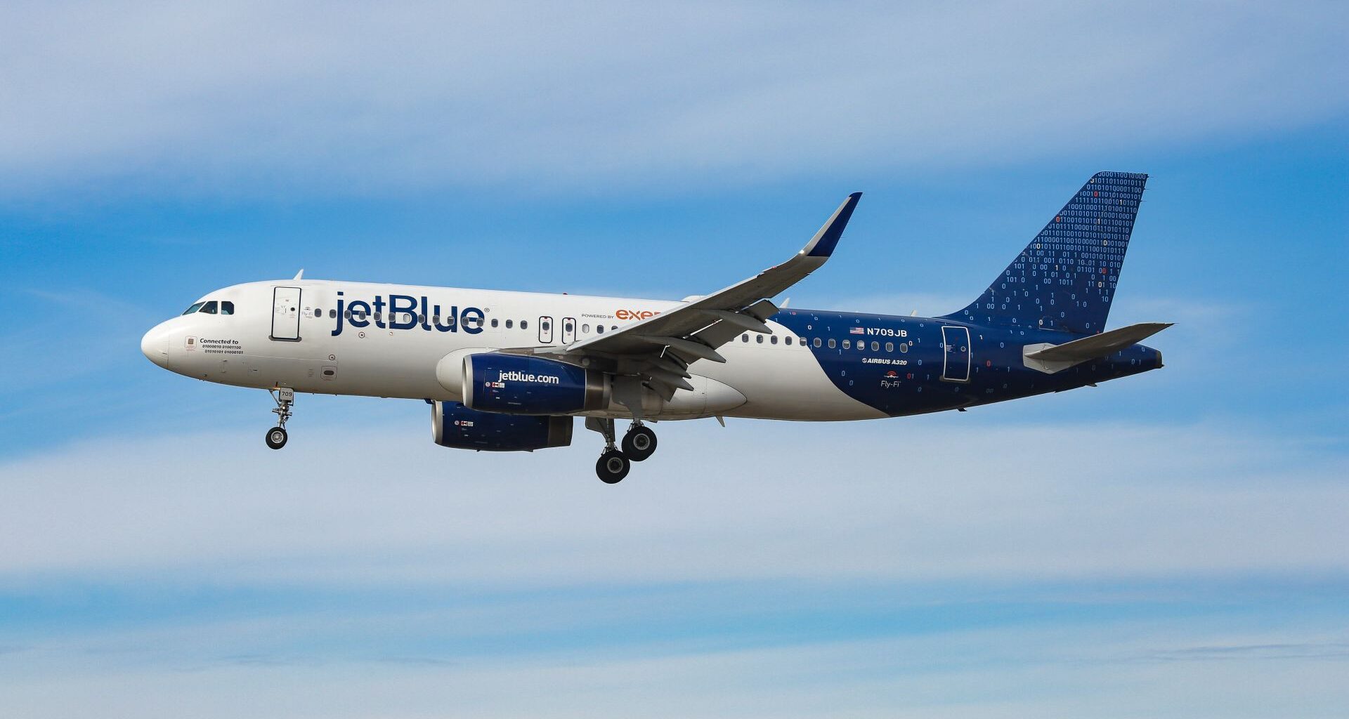 A JetBlue aircraft in the air
