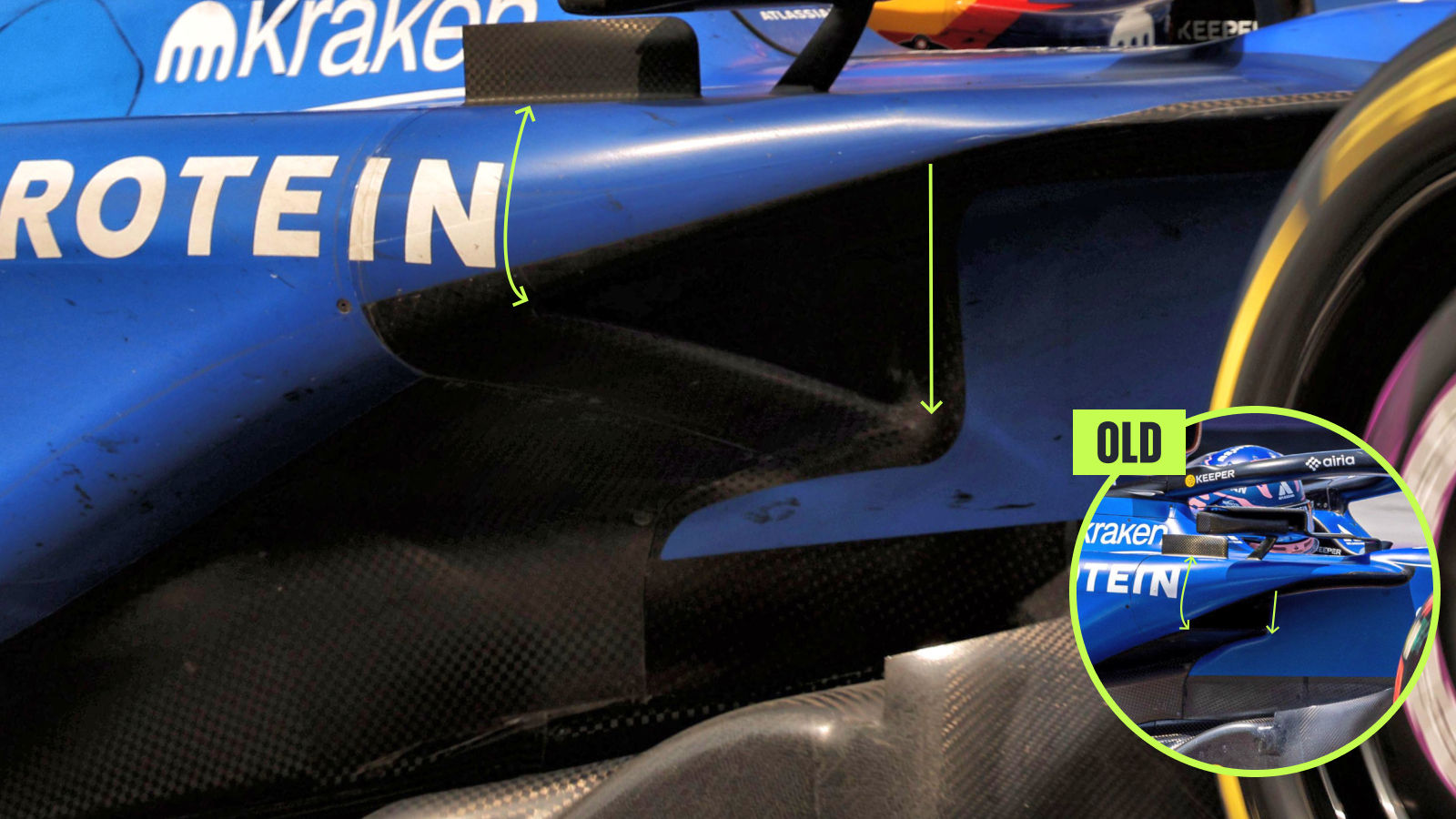 Williams FW47 sidepod inlet comparison