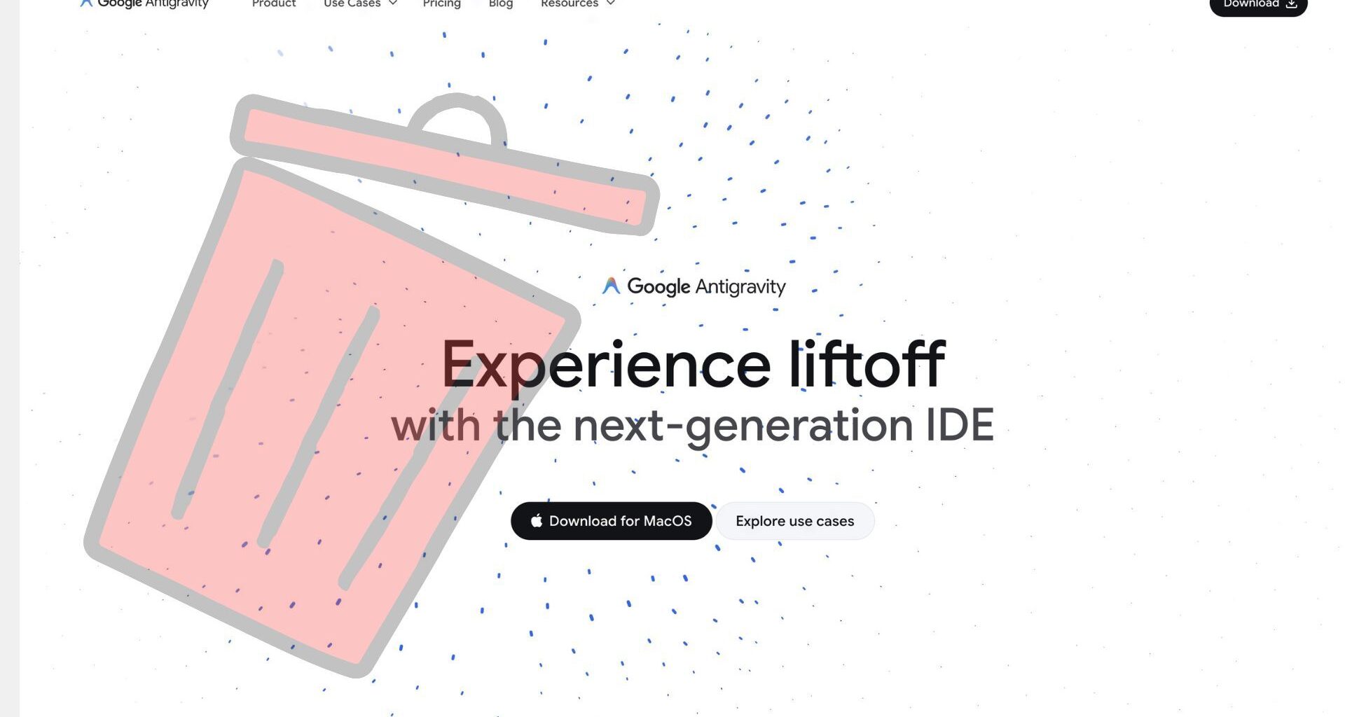 Google Antigravity with trashcan icon
