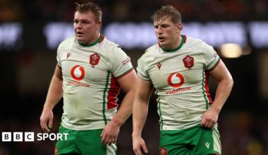 Dewi Lake (left) and Jac Morgan standing on the pitch at the Principality Stadium during Wales' Test match against South Africa in November 2024