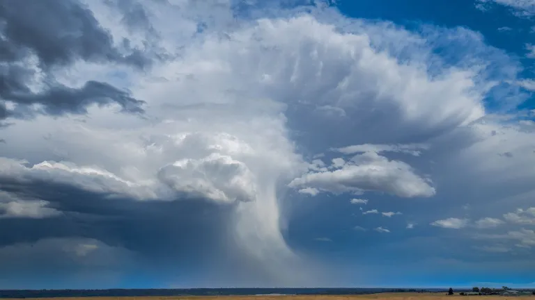Hail falling from a thunderstorm creates a dramatic scene