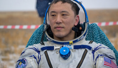 NASA astronaut Jonny Kim is seen outside the Soyuz MS-27 spacecraft after he landed with Roscosmos cosmonauts Sergey Ryzhikov, and Alexey Zubritsky in a remote area near the town of Zhezkazgan, Kazakhstan on Dec. 9. [UPI/YONHAP]