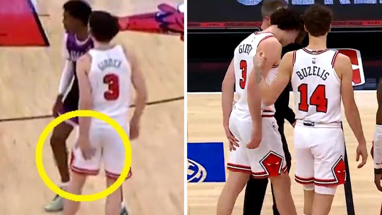 Josh Giddey injury in Chicago Bulls vs Minnesota Timberwolves, video, what happened, Coby White