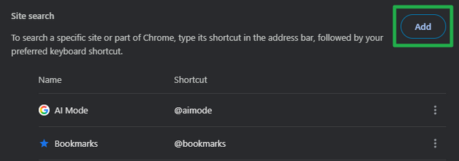 Click the add button next to Site search
