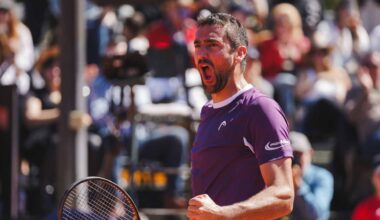 Marin Cilic celebrates winning the ATP Challenger 100 event in Girona, Spain.