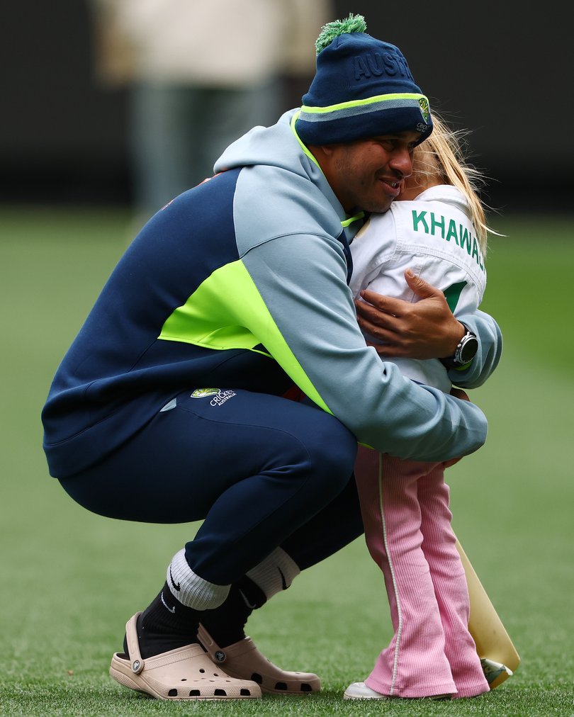 Australian players spent the morning with family on the MCG. 