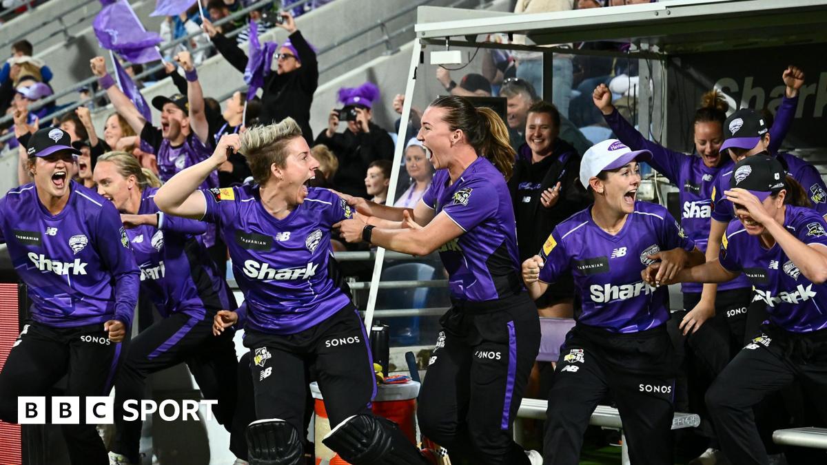 Hobart Hurricanes players celebrate in the dugout after winning the 2025 WBBL title