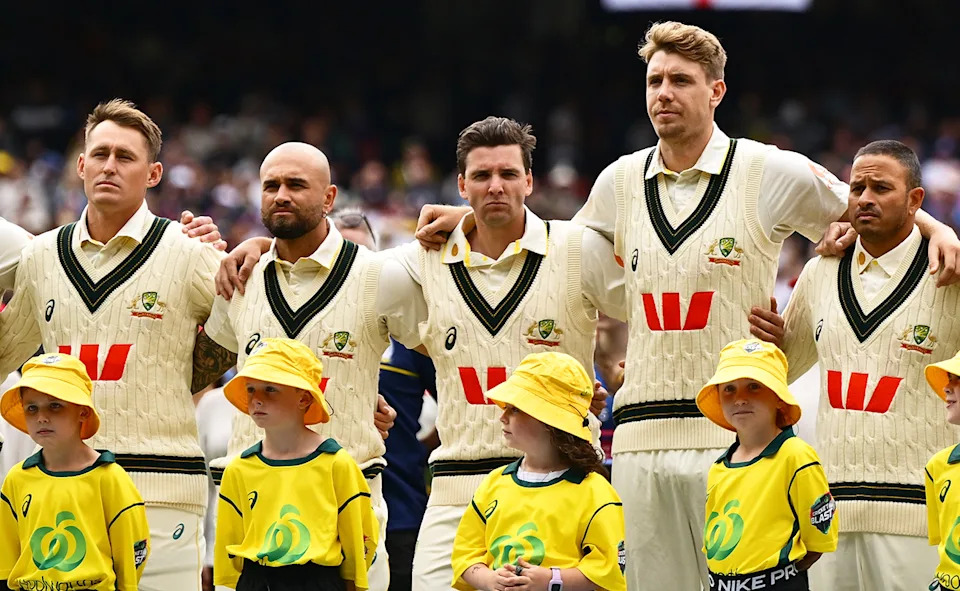 Marnus Labuschagne, Jake Weatherald and Cameron Green before the fourth Ashes Test.