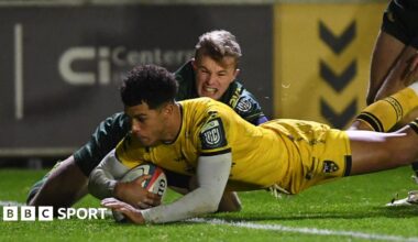 Wing Rio Dyer dives over for a try in Dragons' win against Connacht at Rodney Parade