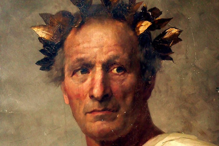 1892 Painting of Julius Caesar, wearing laurel wreath.