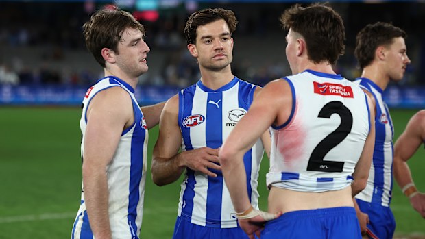 George Wardlaw, Jy Simpkin and Finn O'Sullivan of the Kangaroos.