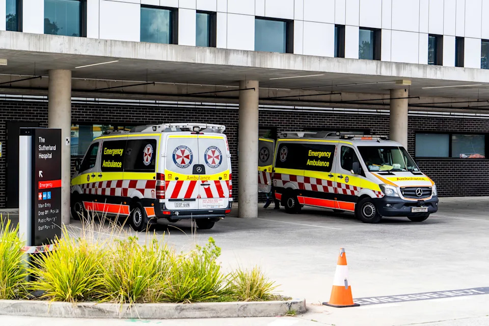 An Ambulance vehicle waiting at Sutherland Hospital. 