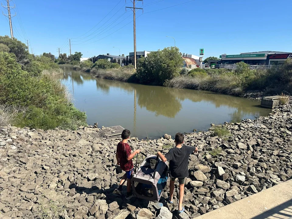 Two boys can be seen carrying the ducks down to water. Source: Supplied