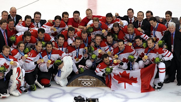 Team Canada after bringing home gold at their home Olympics. 