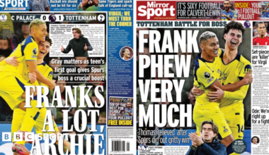 Daily Express and Mirror back pages with puns on 'Frank's a lot'