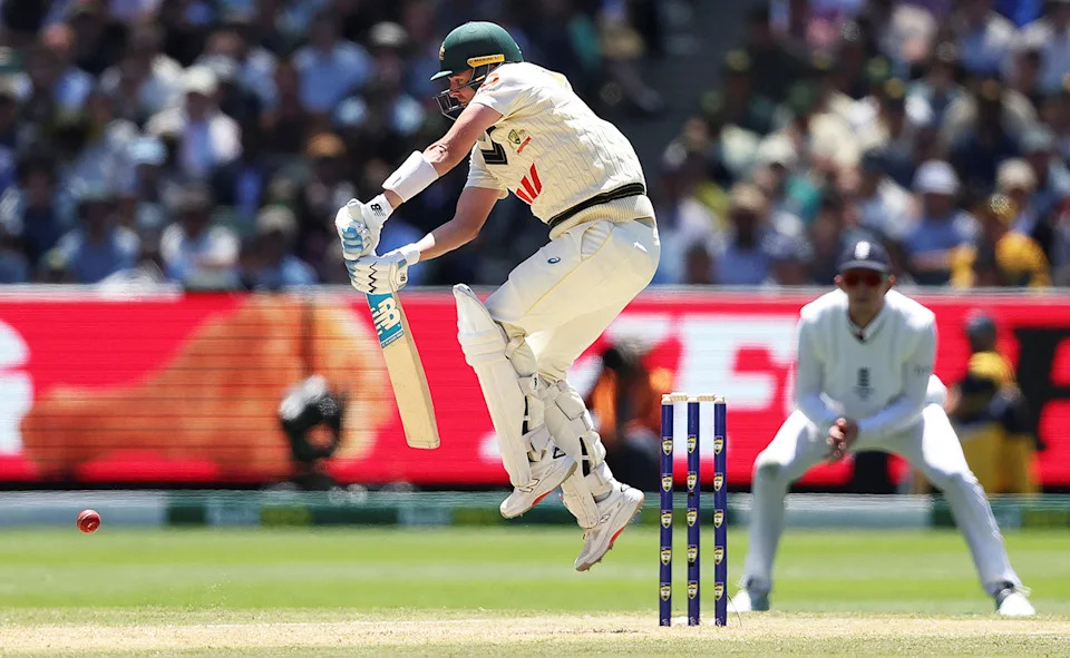 Jhye Richardson in action with the bat during the fourth Ashes Test.