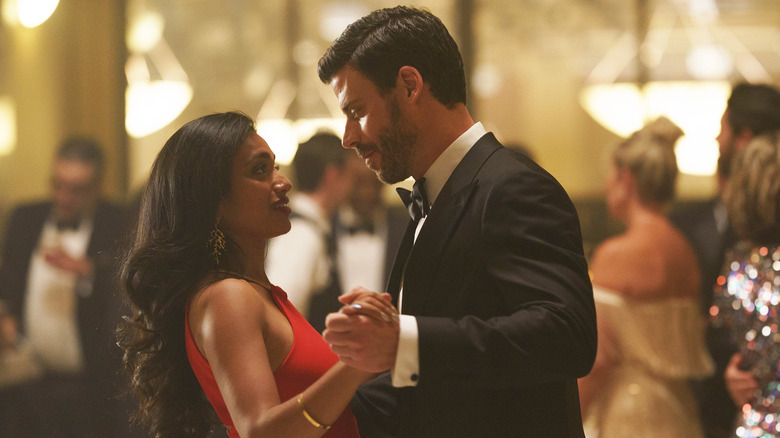 Nadine Bhabha as Elena and Francois Arnaud as Scott Hunter on HBO Max's Heated Rivalry