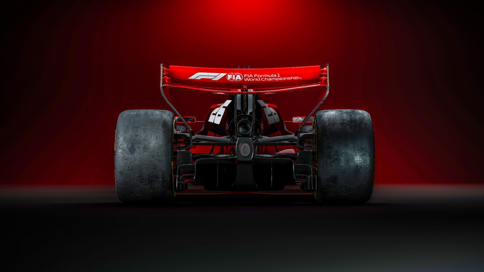 F1 2026 car render, rear view.