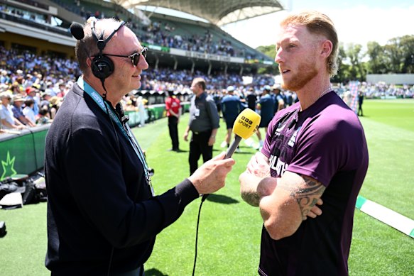 Ben Stokes is interviewed after the defeat in Adelaide.