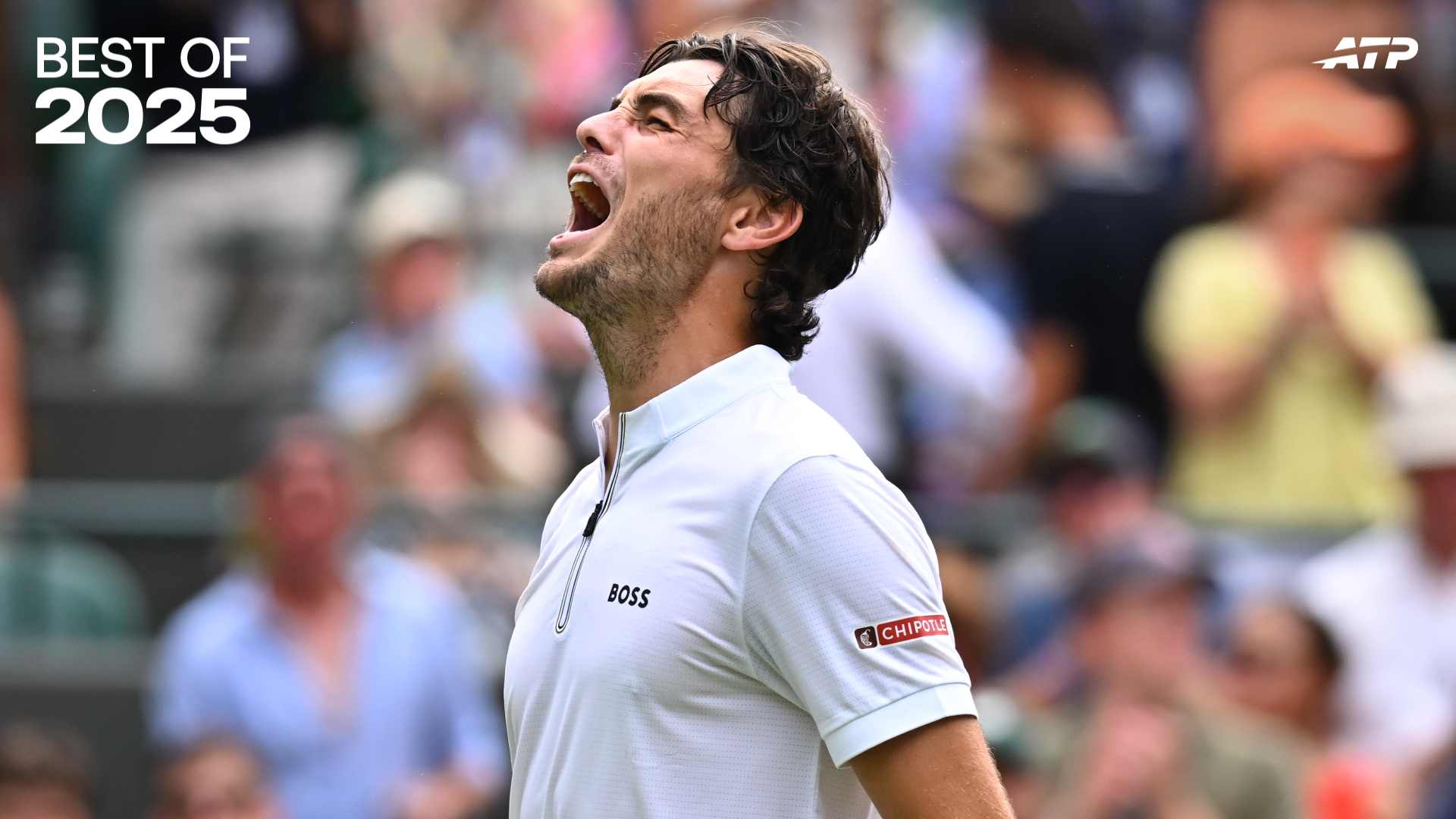 Taylor Fritz defeats Giovanni Mpetshi Perricard in five sets in the first round at Wimbledon. 