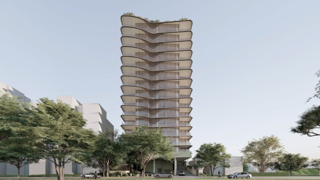 Architectural rendering of the external built form of the proposed 178–180 Macquarie Street St Lucia residential development 