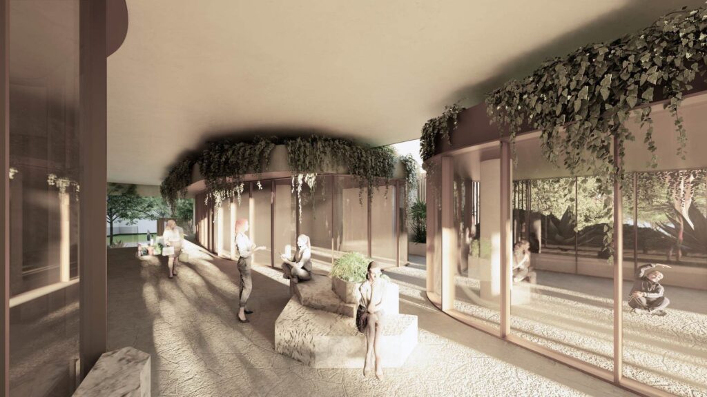 Architectural rendering of the internal residential foyer at the proposed 178–180 Macquarie Street St Lucia development.