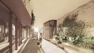 Architectural rendering of the internal residential foyer at the proposed 178–180 Macquarie Street St Lucia development.