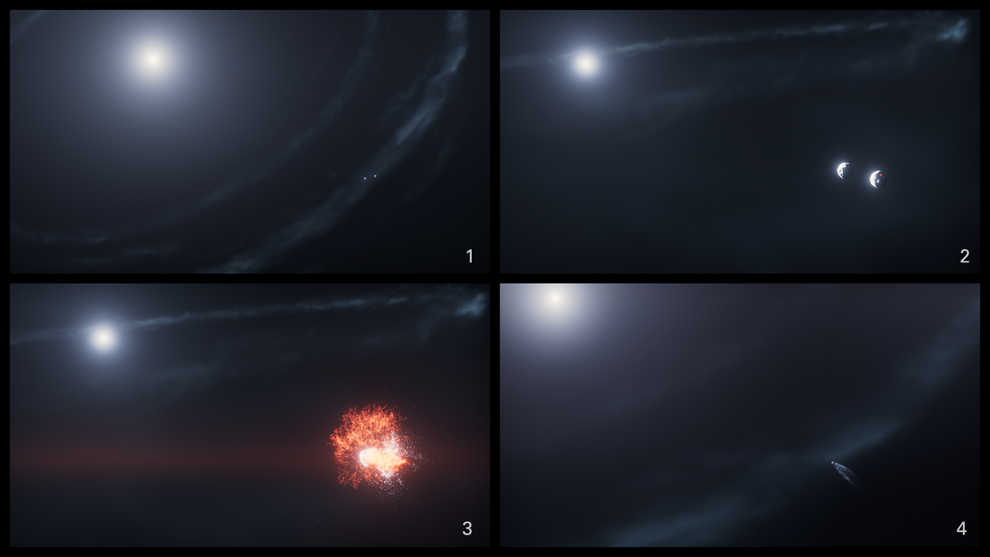 An artist's rendering of asteroids or planetesimals crashing around Fomalhaut