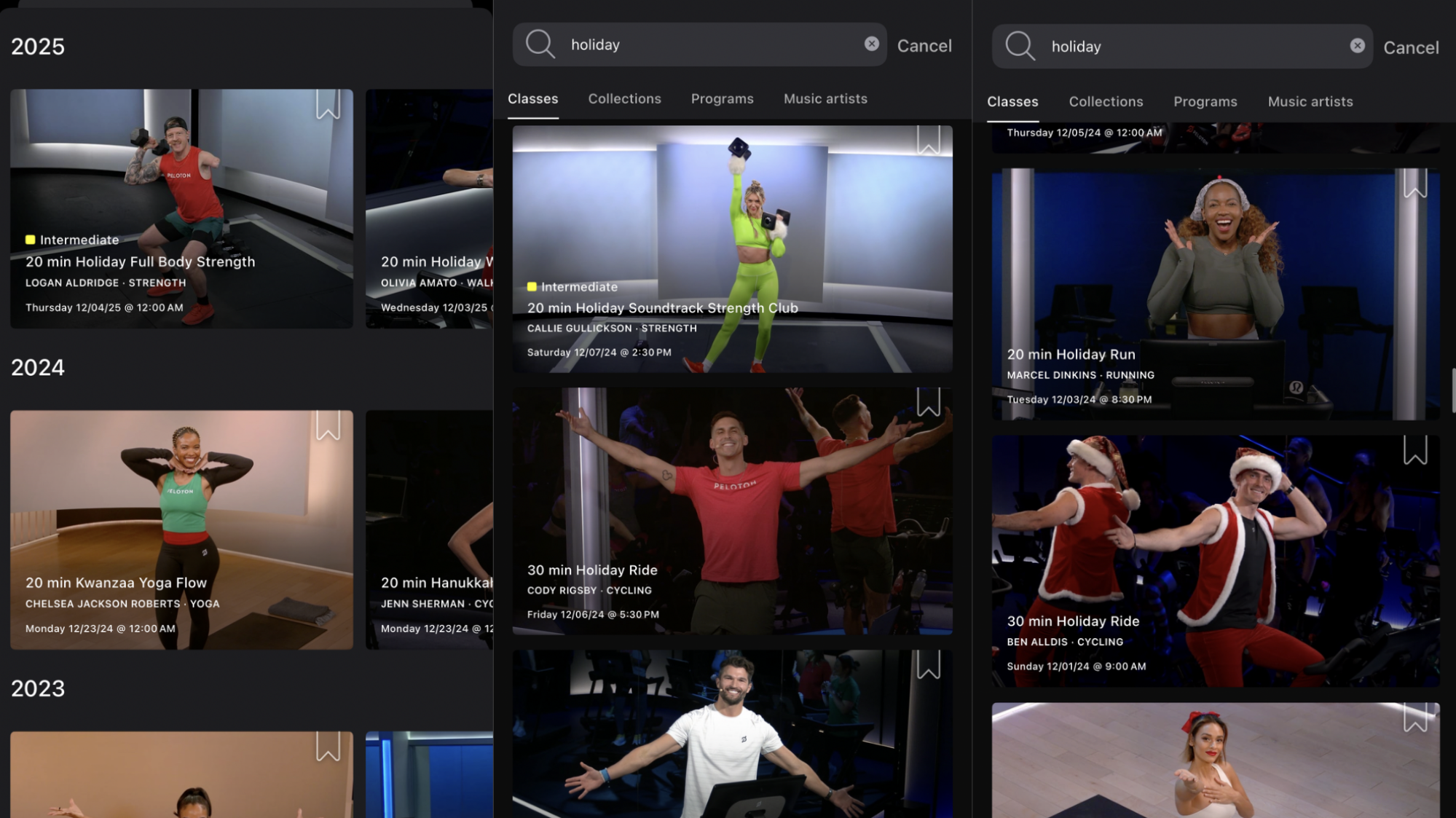 Peloton holiday classes