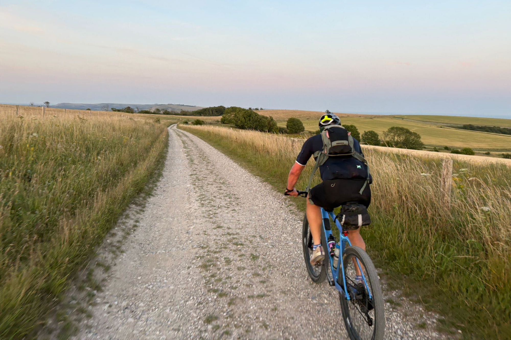 Author riding on the South Downs while wearing the Huawei Fitness 4 Pro watch
