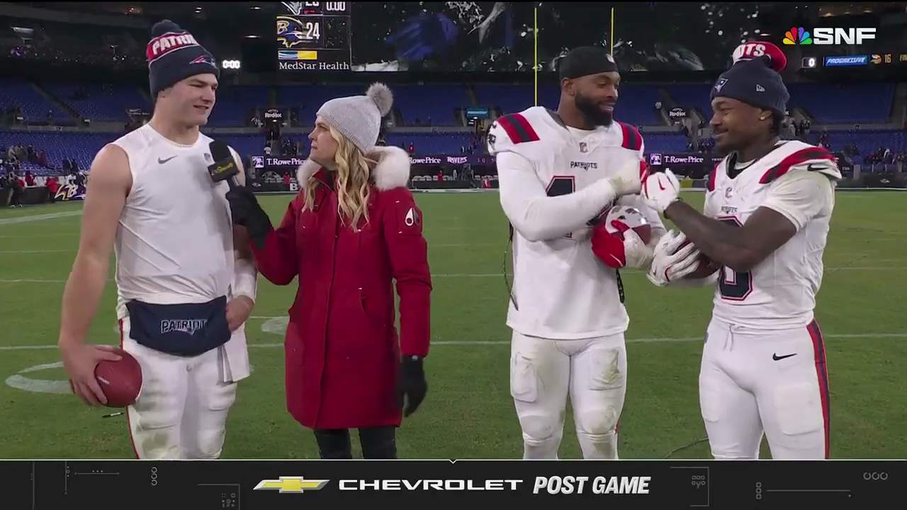 Drake Maye, K'Lavon Chaisson and Stefon Diggs SNF Post Game Interview