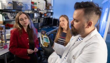 An experiment using different colored bacteria with the camera focused on a metal box containing the bacteria