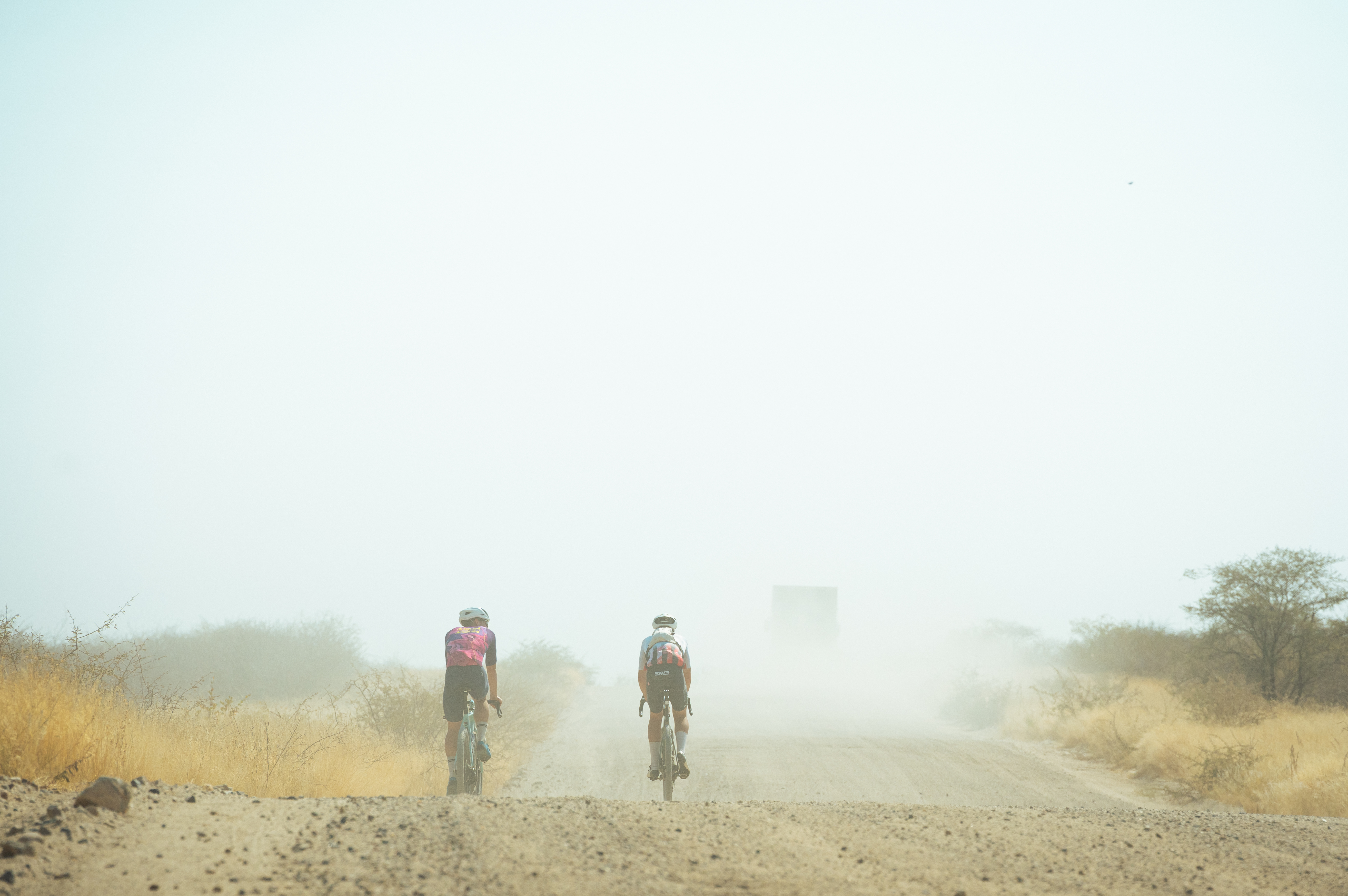 Gravel riding in Namibia on a dusty road
