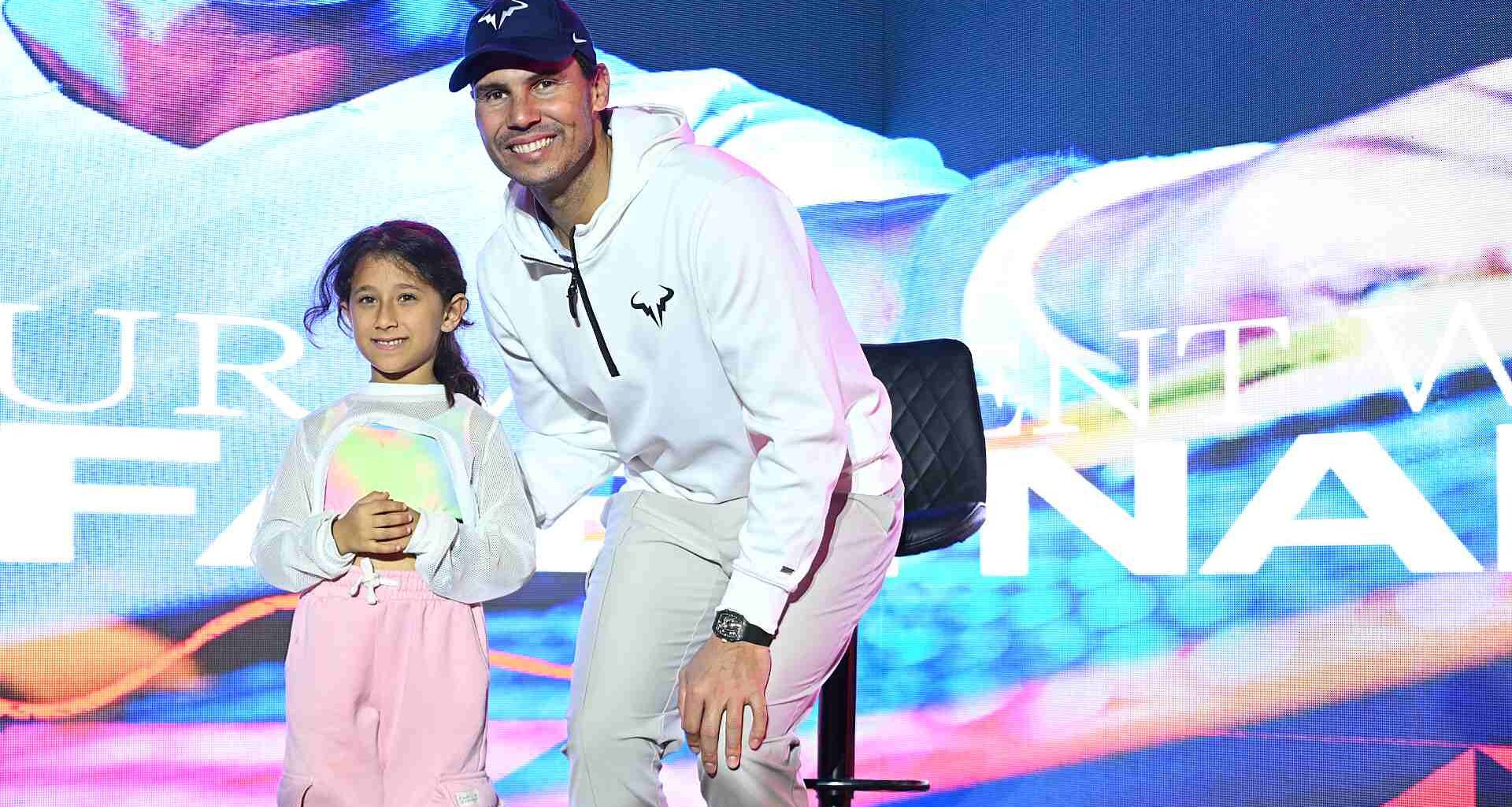 Rafael Nadal poses with a fan in Jeddah.
