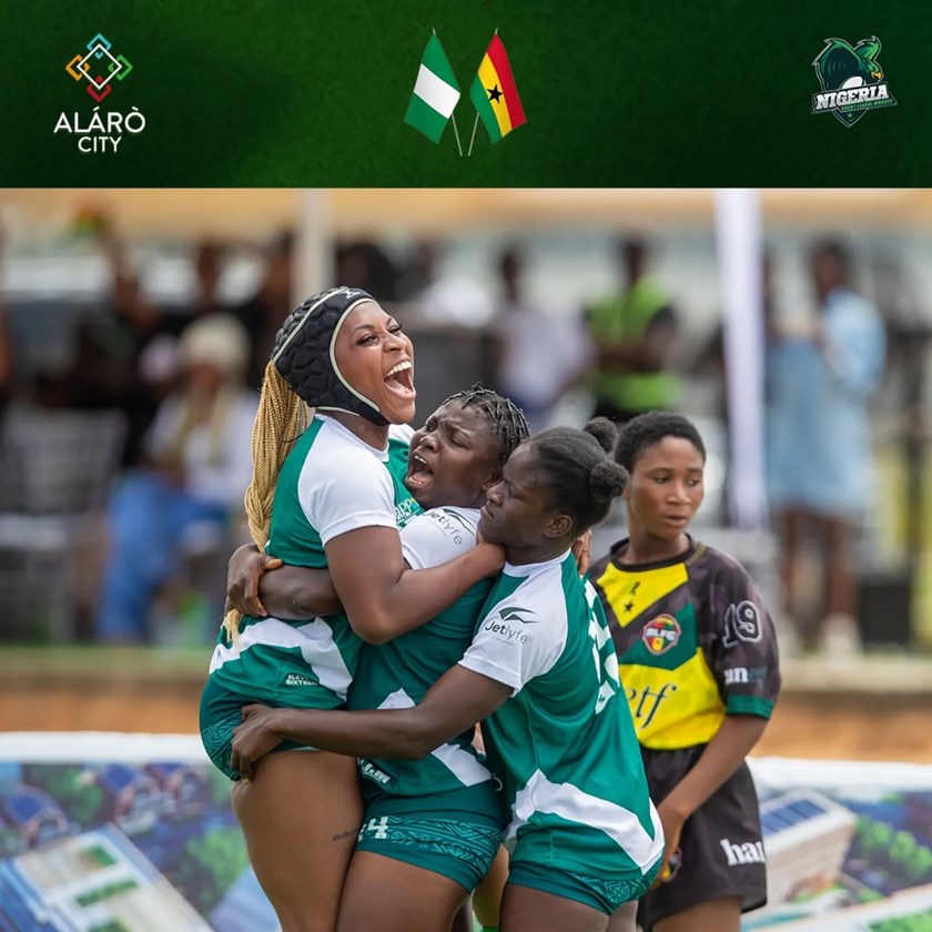 Nigeria players celebrate their 2-0 series win against Ghana to warm up for the World Series.