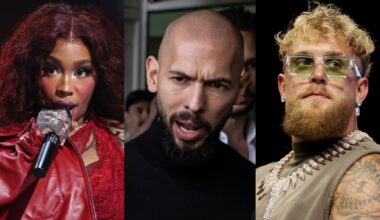 (L-R) SZA, Andrew Tate and Jake Paul.