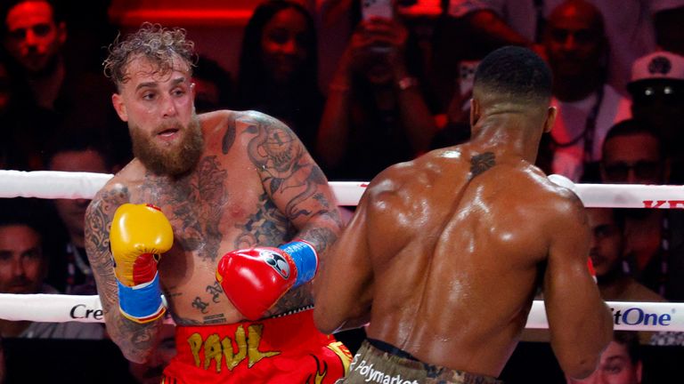 Jake Paul was knocked down three times before the final knockout in the sixth round. Pic: Reuters