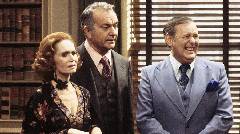 Katherine Helmond as Jessica Tate next to Robert Mandan as Chester Tate and grinning Eugene Roche as Ronald Mallu in Soap