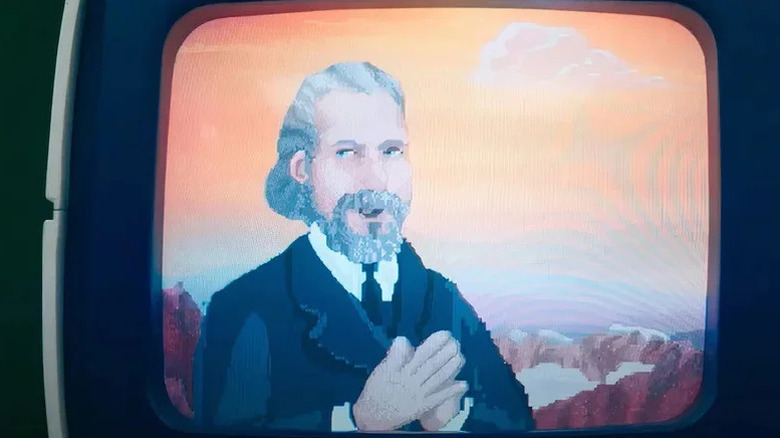 Ben Stiller's cartoon Kier Eagan on a computer screen on Severance