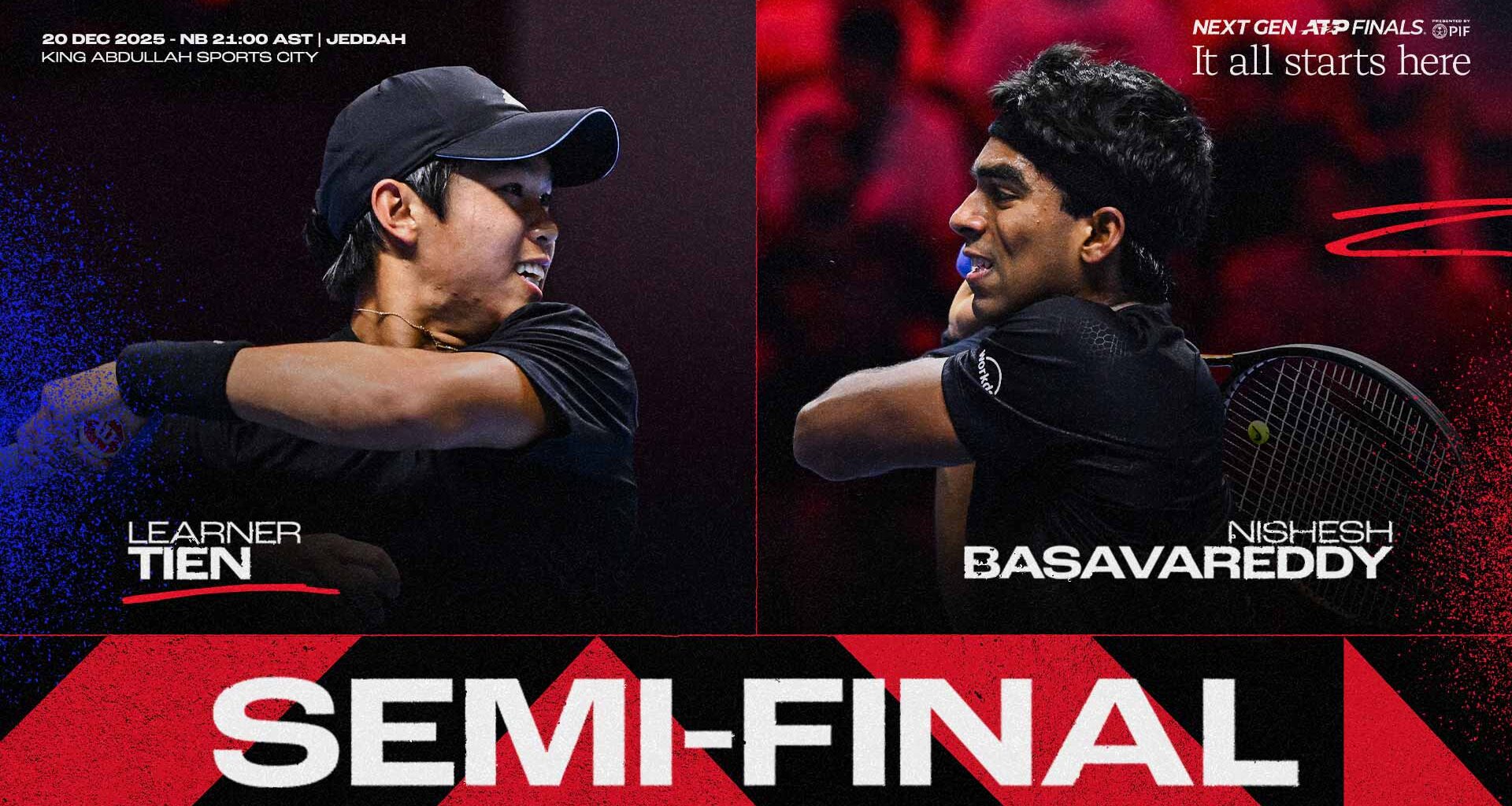 Learner Tien faces Nishesh Basavareddy in the semi-finals of the Next Gen ATP Finals presented by PIF.