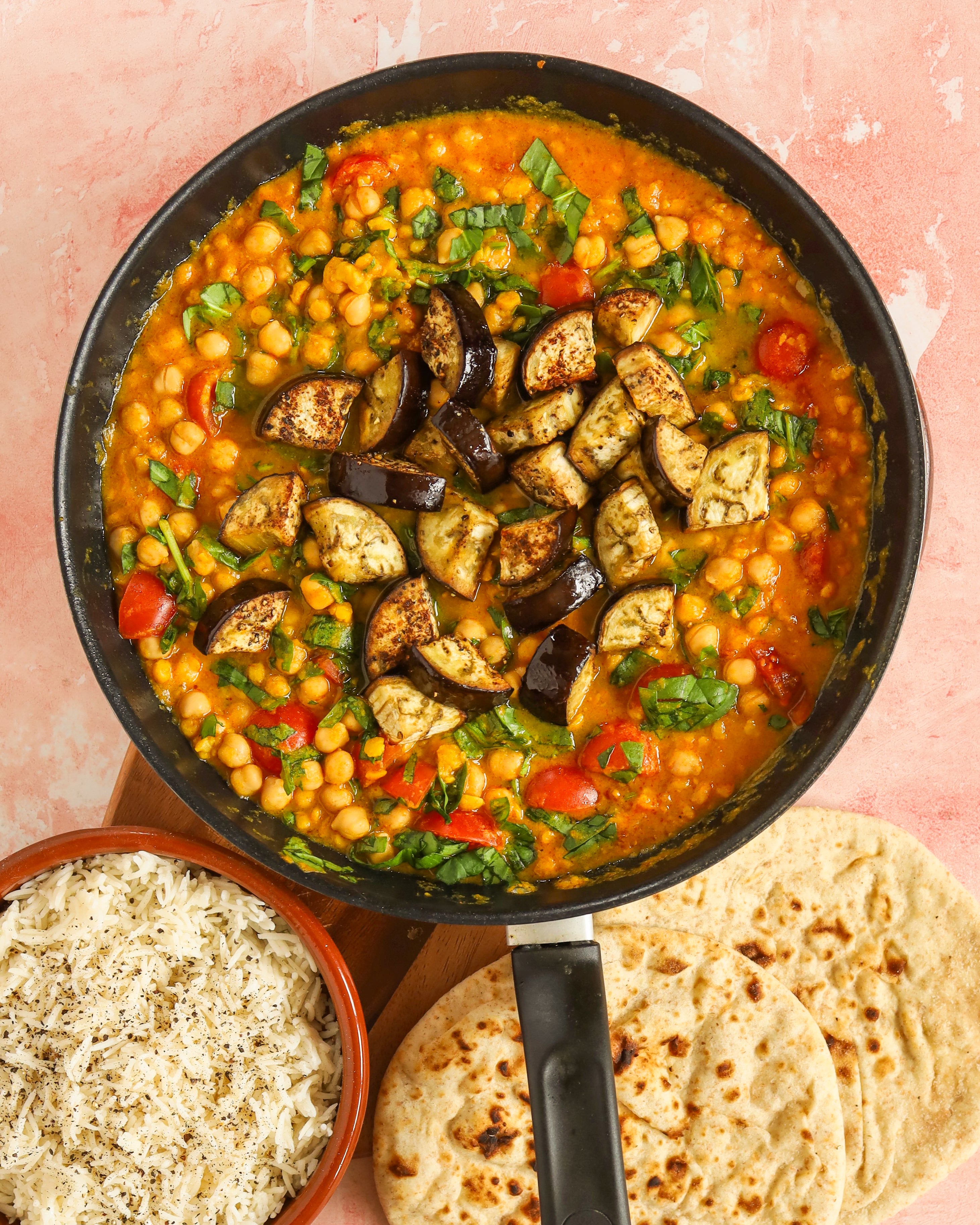 Aubergines fried until golden give this curry its richness, while lentils do the quiet work of making it properly filling