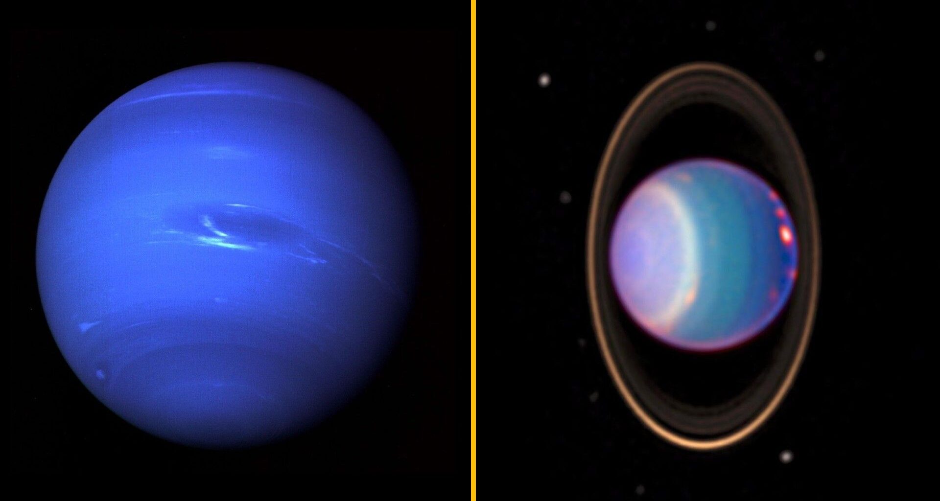 Neptune (left) and Uranus (right) might be rockier than they seem