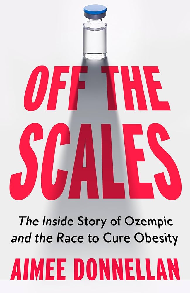 Book cover for "Off the Scales" by Aimee Donnellan, featuring a vial on top of the title in red letters.