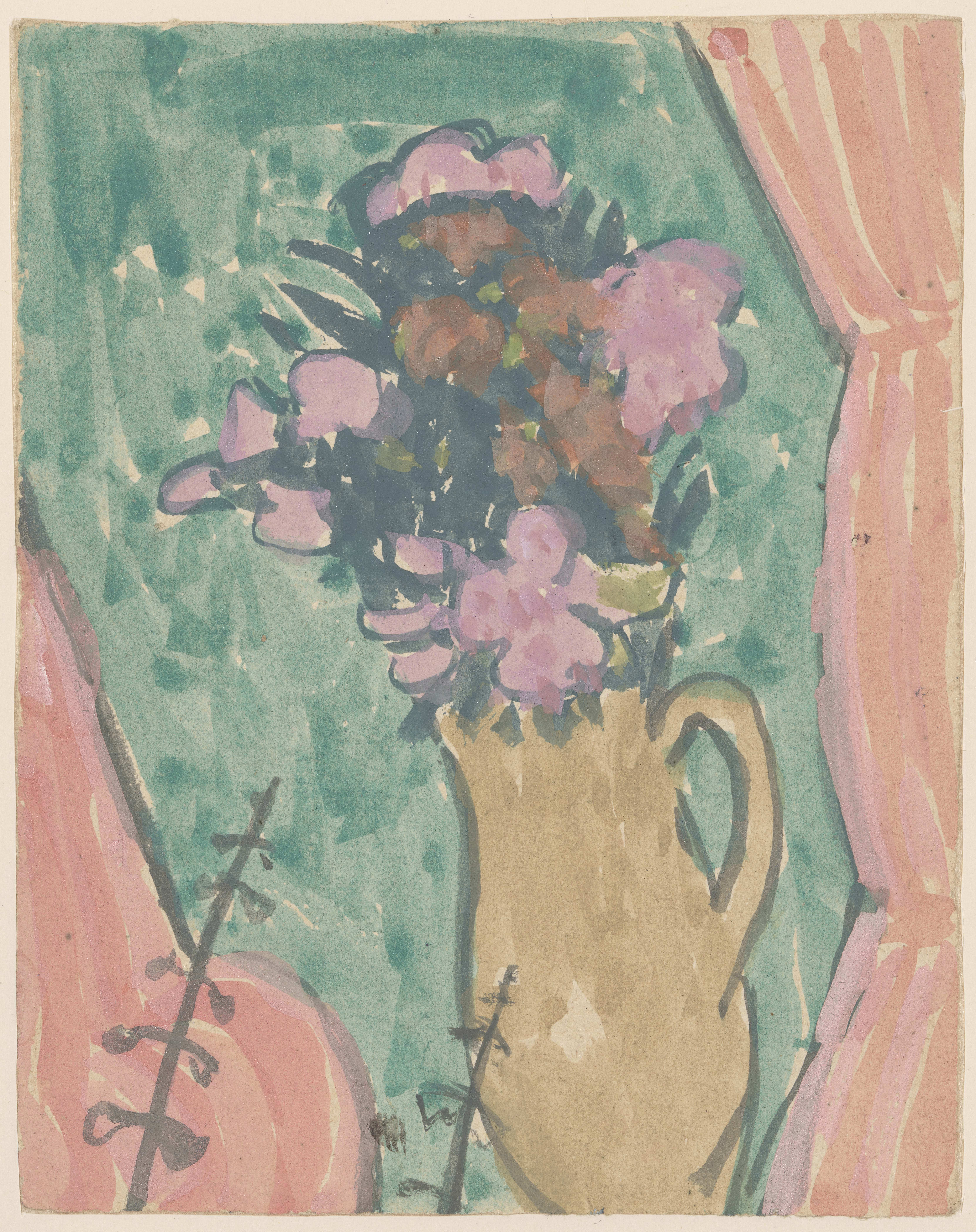 Illustration of a jug of flowers by Gwen John.